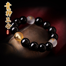 男款黑曜石生肖贵神三合手链★贴身守护★十二生肖吉祥物鼠牛虎兔龙蛇马羊猴鸡狗猪