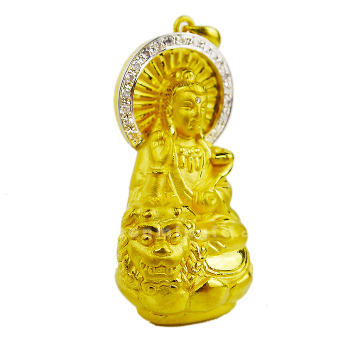 属兔本命佛★文殊菩萨★黄金千足金加铂金镶钻石5.72g
