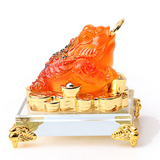 精品仿琥珀仿玉金蟾摆件★招财化煞辟邪除小人旺事业学业★居家办公礼送精品风水摆件