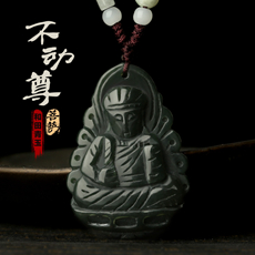 属鸡本命佛玉器礼品★和田玉青玉不动尊菩萨吊坠★手工雕刻中号生肖鸡吉祥物