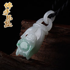 天然翡翠吊坠★弥勒佛佛手冰种飘翠吊坠