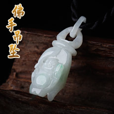 翡翠A货冰豆种带翠绿俏色★佛手