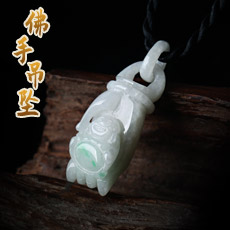 翡翠A货冰豆种带翠绿俏色★佛手