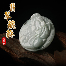 天然翡翠A货飘蓝花貔貅皮带扣★男士佩戴皮丘腰扣
