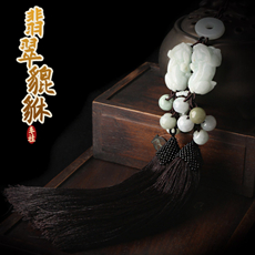 天然翡翠双貔貅车挂★手工雕皮休车内装饰品