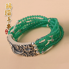 天然绿玛瑙手链★个性女式多层手链★精致璀璨吉祥