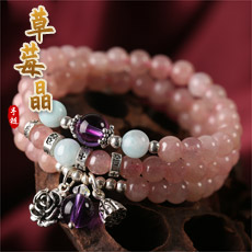 天然草莓晶多圈手链★韩版女式水晶手串饰品
