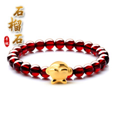 足金黄金十二生肖配石榴石手编红绳吉祥物手链★3D硬金工艺★本命年红色红手链生日礼物新年礼物