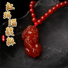 天然红玛瑙貔貅吊坠★时尚女款皮丘挂坠饰品
