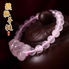 天然粉水晶貔貅手链★8mm水晶皮丘手串饰品