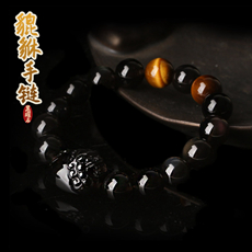 精品冰种黑曜石貔貅手链★天然水晶带彩虹眼皮休手串
