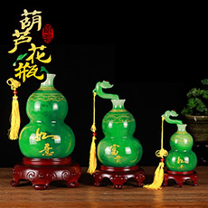 仿玉葫芦花瓶摆件★绿色家居饰品现代中式客厅电视柜办公摆设