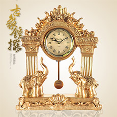 仿铜客厅时钟大象座钟台钟摆件★新中式欧式复古时尚书房大象对象吉象钟摆钟表