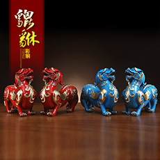 精铜器貔貅红色青色彩铜摆件★办公室客厅家居装饰工艺品招财貔貅开业搬家礼品★红色蓝色可选