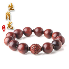 十二生肖天然小叶紫檀手串★属龙手工雕刻紫檀手链