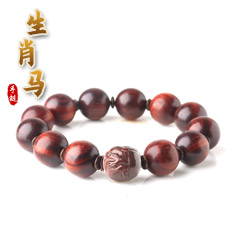 十二生肖天然小叶紫檀手串★属马手工雕刻紫檀手链
